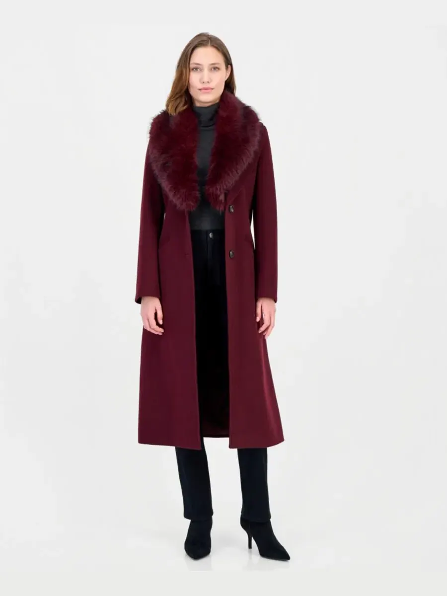 Пальто-макси с меховым воротником Michael Kors — изображение 2 из 5, фиолетовый