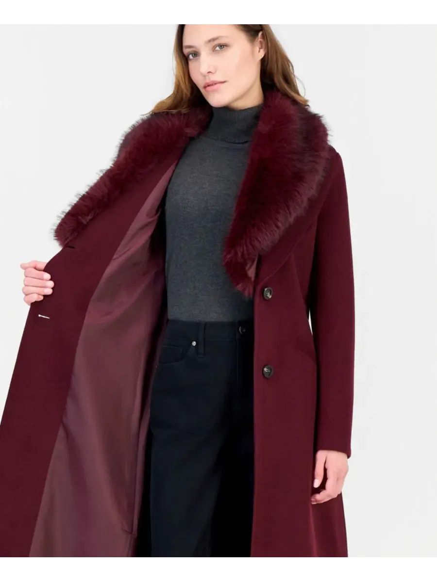 Пальто-макси с меховым воротником Michael Kors — изображение 3 из 5, фиолетовый