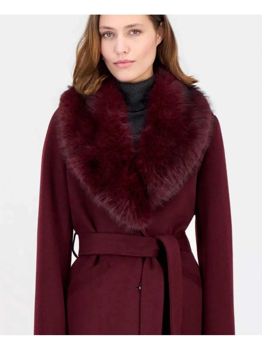 Пальто-макси с меховым воротником Michael Kors — изображение 5 из 5, фиолетовый