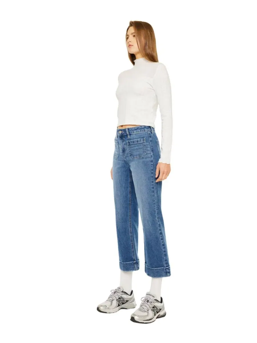 Джинсы с высокой посадкой Angelina High Rise Crop Flare KanCan — изображение 3 из 7, средняя отмывка