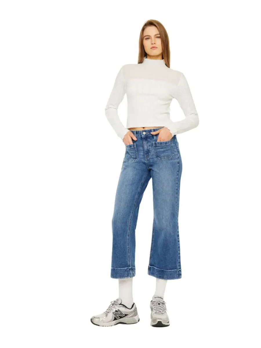 Джинсы с высокой посадкой Angelina High Rise Crop Flare KanCan — изображение 4 из 7, средняя отмывка