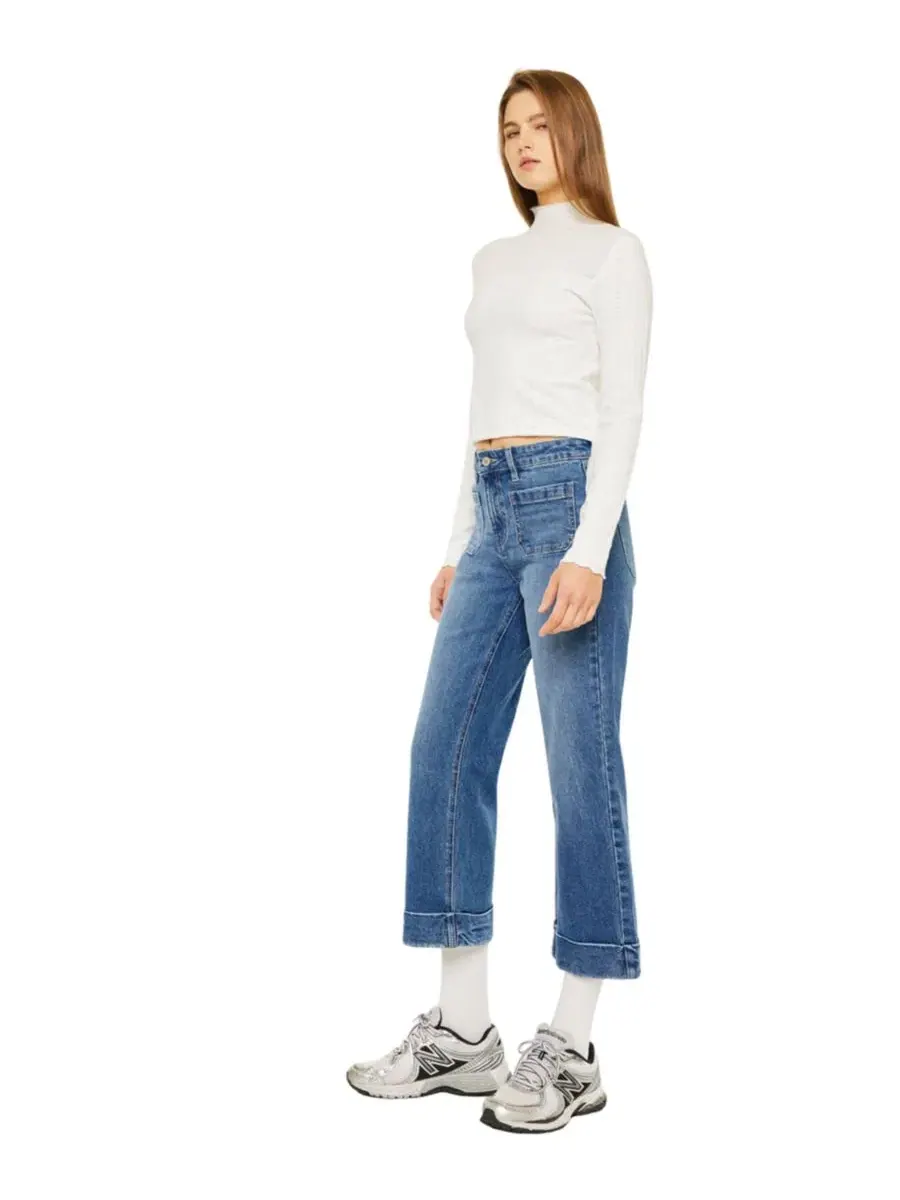 Джинсы с высокой посадкой Angelina High Rise Crop Flare KanCan — изображение 5 из 7, средняя отмывка