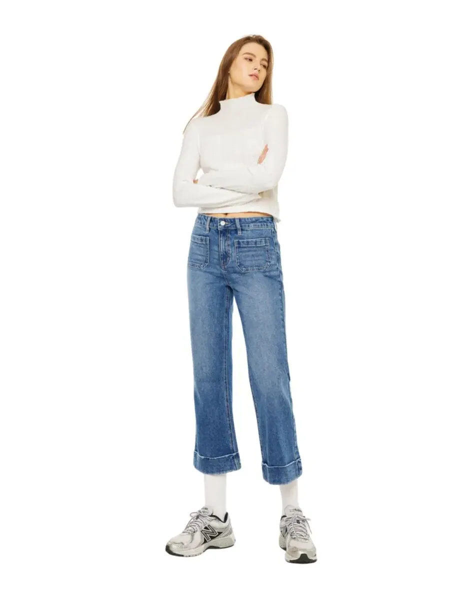 Джинсы с высокой посадкой Angelina High Rise Crop Flare KanCan — изображение 6 из 7, средняя отмывка