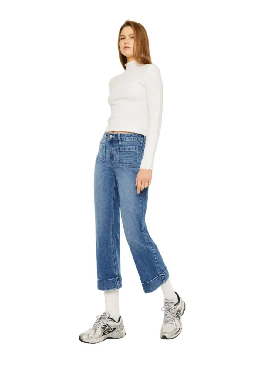 Джинсы с высокой посадкой Angelina High Rise Crop Flare KanCan — изображение 7 из 7, средняя отмывка