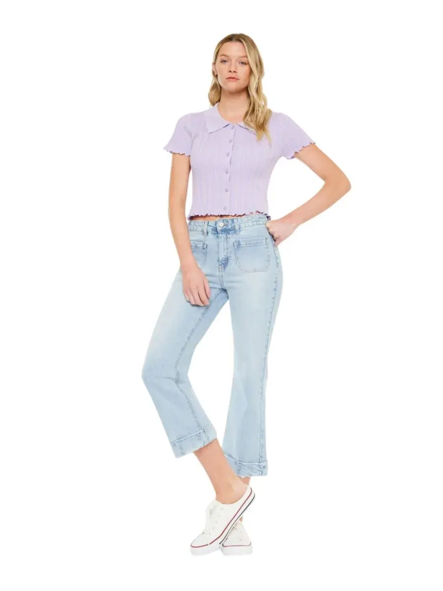 Джинсы-клеш с высокой посадкой Angelina High Rise Crop Flare KanCan — изображение 3 из 6, светлая стирка