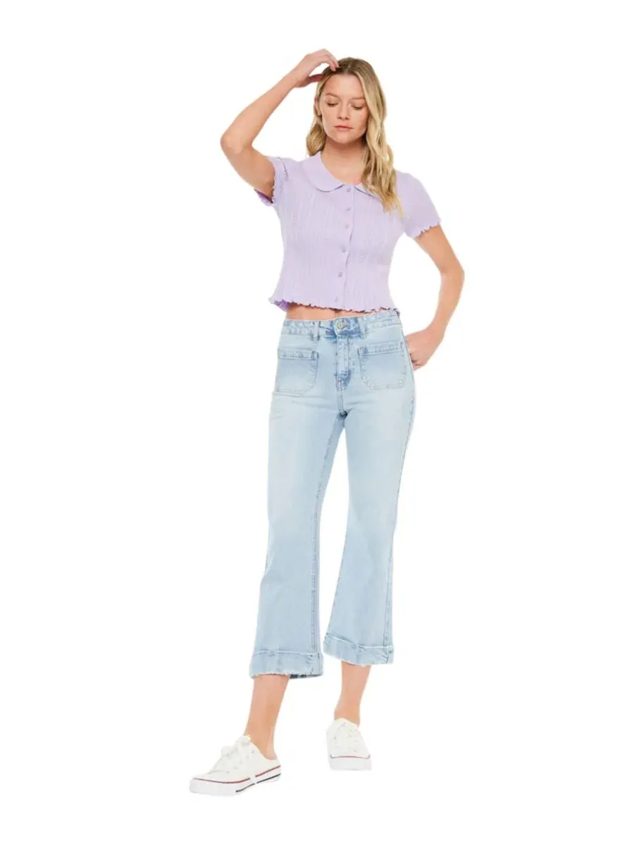 Джинсы-клеш с высокой посадкой Angelina High Rise Crop Flare KanCan — изображение 4 из 6, светлая стирка