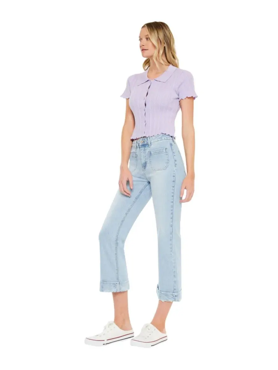 Джинсы-клеш с высокой посадкой Angelina High Rise Crop Flare KanCan — изображение 6 из 6, светлая стирка