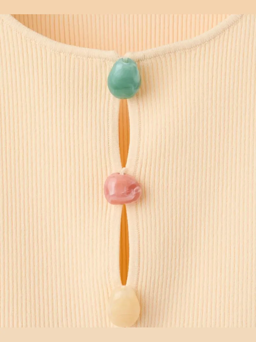 Женский топ с бисером, без рукавов, модель Beads Ribbed Top MANGO — изображение 3 из 6, желтый