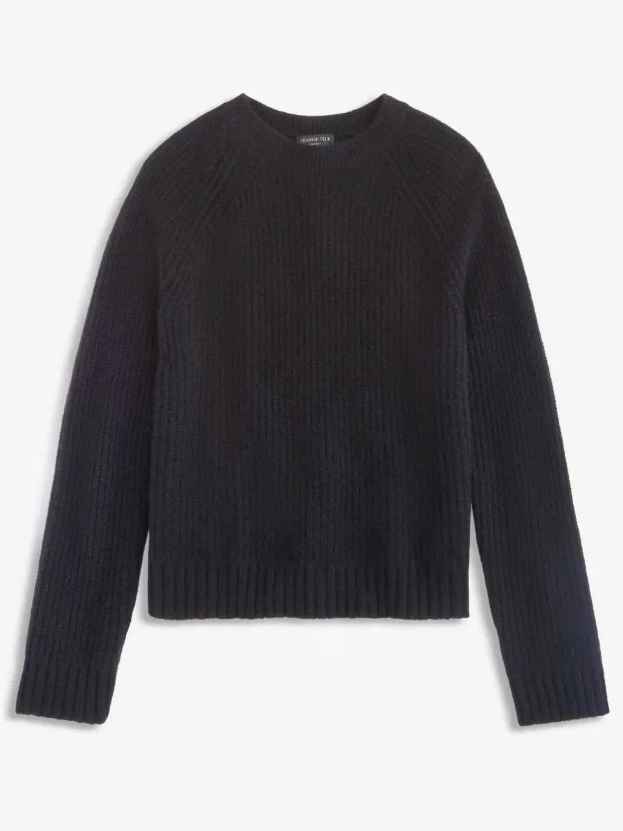 Свитер с круглым вырезом 100% кашемир Shaker Stitch Charter Club — изображение 5 из 6, классический черный