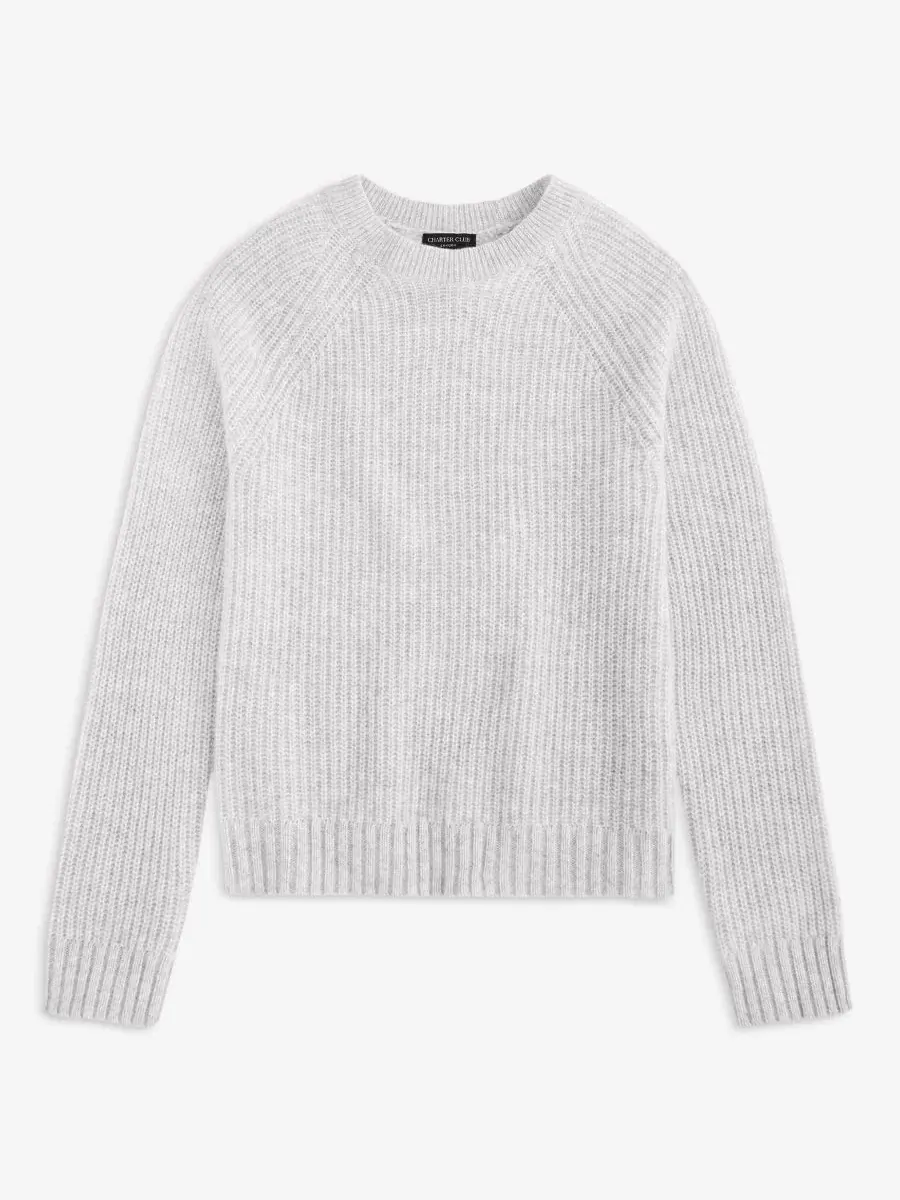 Свитер кашемировый с воротником-стойкой, Shaker Stitch Charter Club — изображение 4 из 6, серый