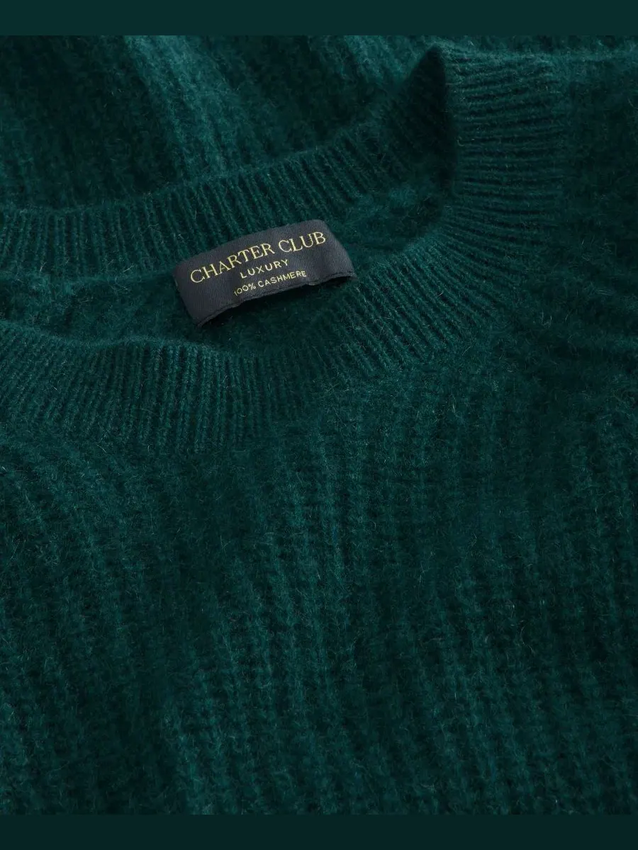 Свитер из кашемира с воротником-стойкой Shaker Stitch Charter Club, Deep Pine — изображение 4 из 6