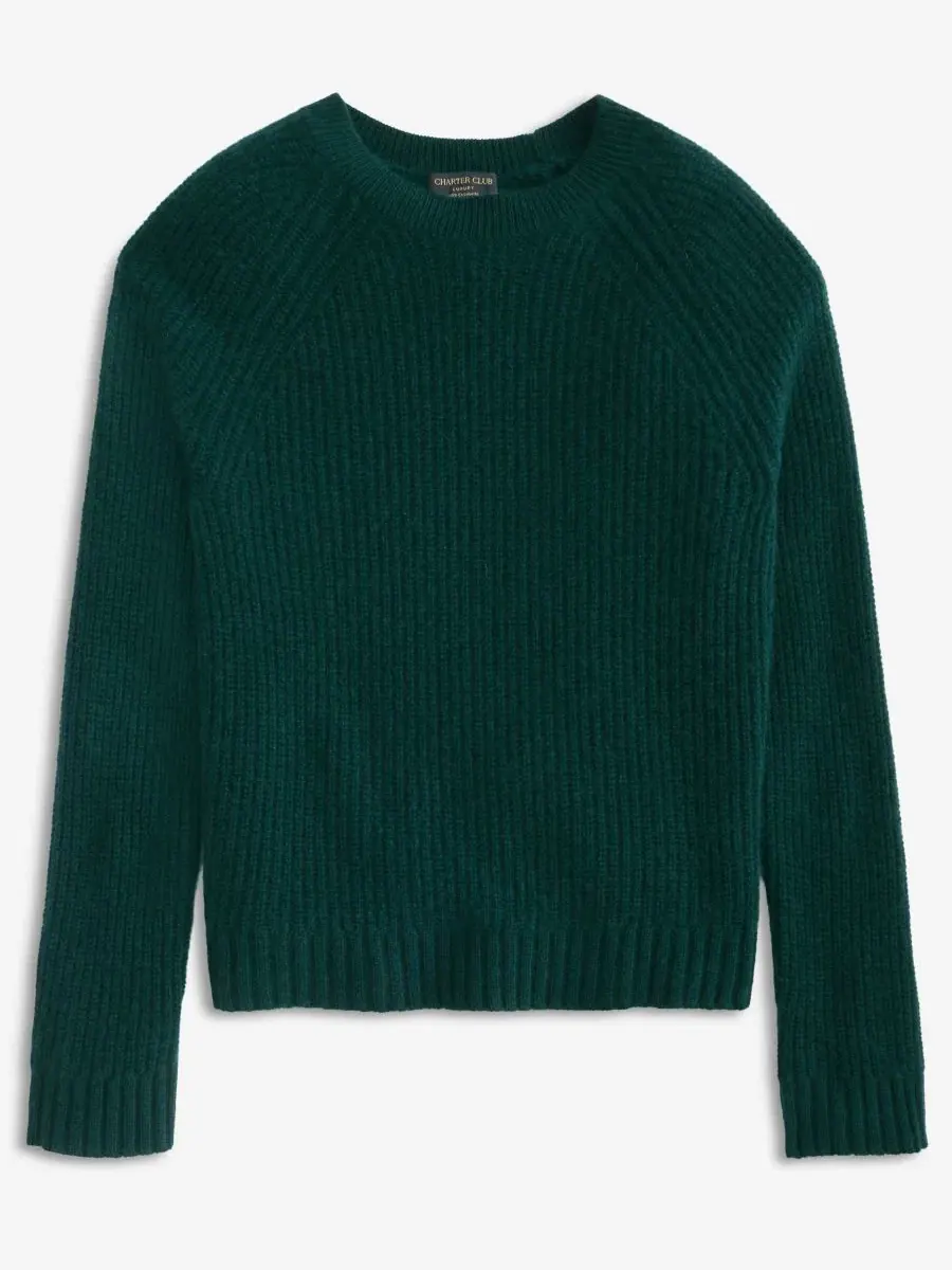 Свитер из кашемира с воротником-стойкой Shaker Stitch Charter Club, Deep Pine — изображение 5 из 6