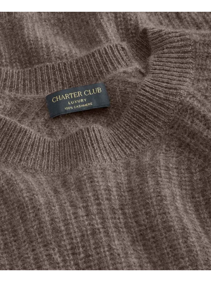 Свитер с круглым вырезом из кашемира Shaker Stitch Charter Club, Frosted Mocha Heather — изображение 4 из 6