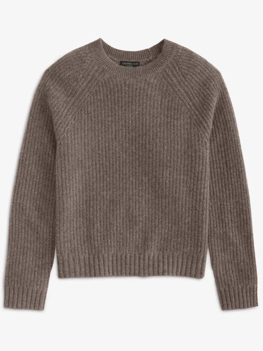 Свитер с круглым вырезом из кашемира Shaker Stitch Charter Club, Frosted Mocha Heather — изображение 5 из 6