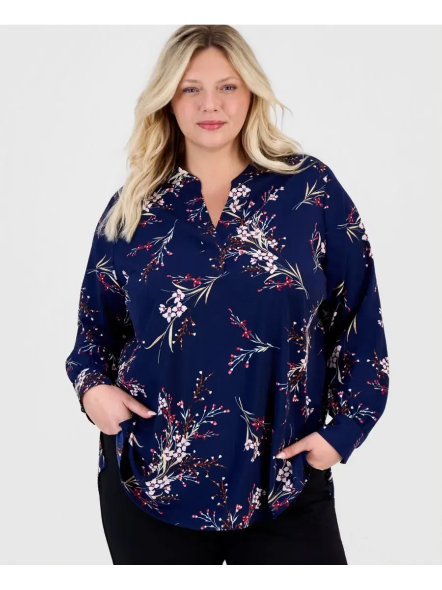 Блуза с принтом, модель Half Placket Popover Floral Jones New York