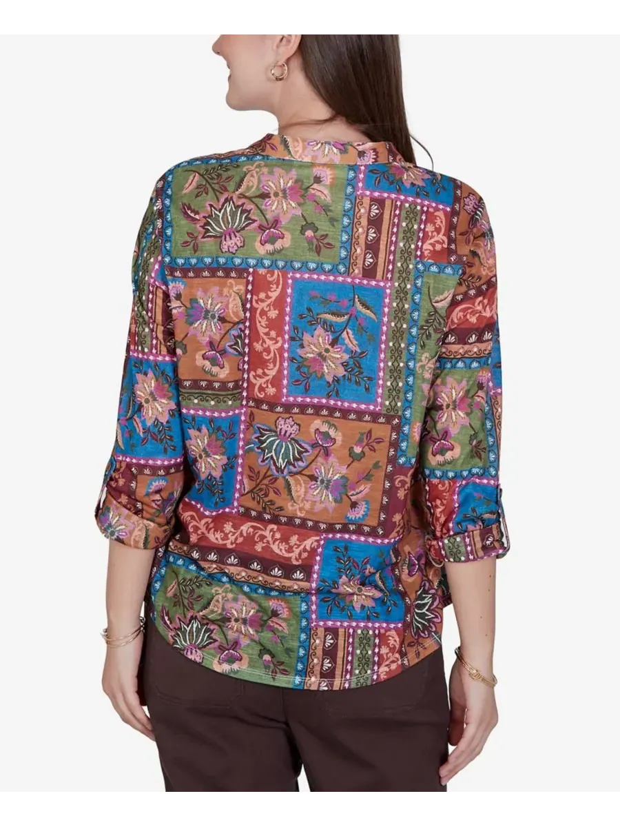 Блуза с V-образным вырезом, с принтом, 3/4 рукав, Petite Tapestry Ruby Rd. — изображение 5 из 5, мульти