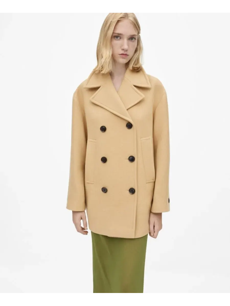 Пальто двубортное из верблюжьей шерсти Mango