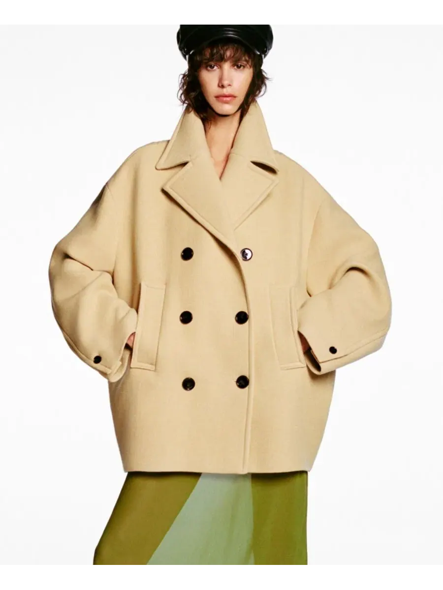 Пальто двубортное из верблюжьей шерсти Mango — изображение 2 из 7, коричневый