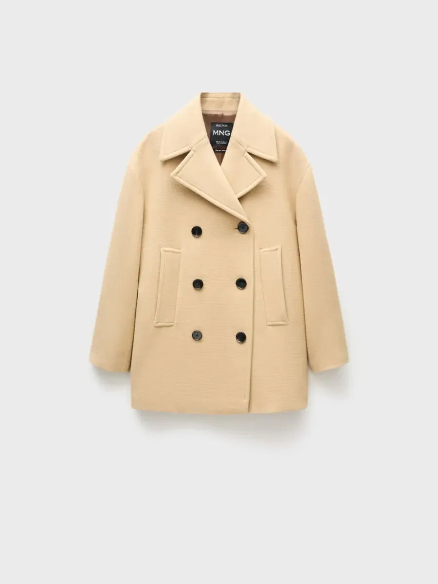 Пальто двубортное из верблюжьей шерсти Mango — изображение 4 из 7, коричневый