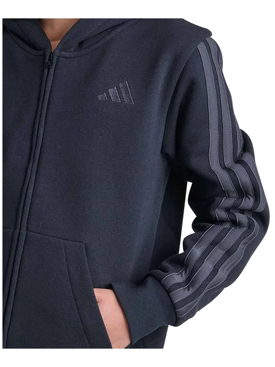 Детский худи с капюшоном, на молнии, с длинным рукавом, с флисом adidas — изображение 3 из 4, черный