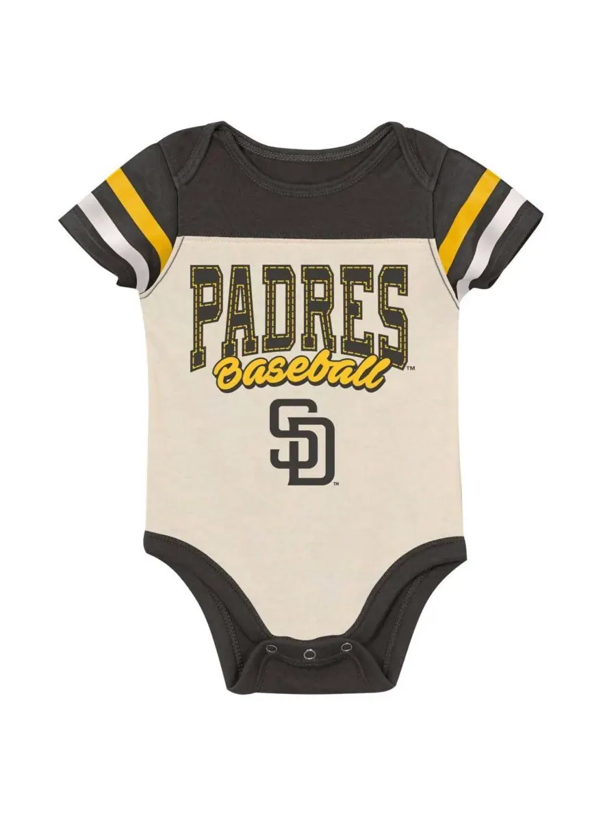 Комплект боди, слюнявчика и пинеток San Diego Padres Up One Outerstuff — изображение 4 из 4, белый коричневый