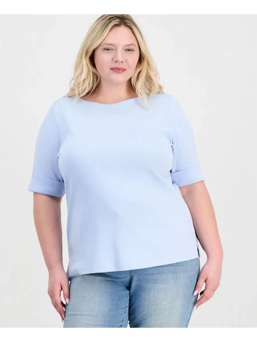 Блуза с длинным рукавом и манжетами, модель Elbow-Sleeve Top Style & Co — изображение 1 из 3, синий