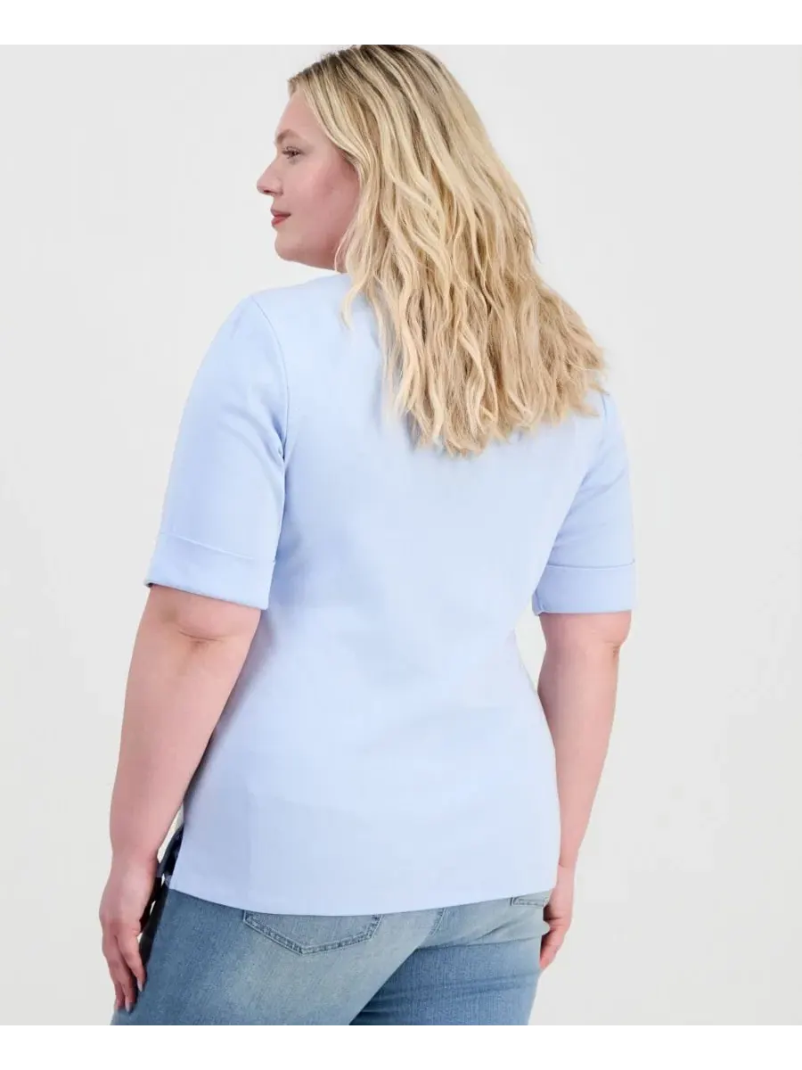 Блуза с длинным рукавом и манжетами, модель Elbow-Sleeve Top Style & Co — изображение 2 из 3, синий