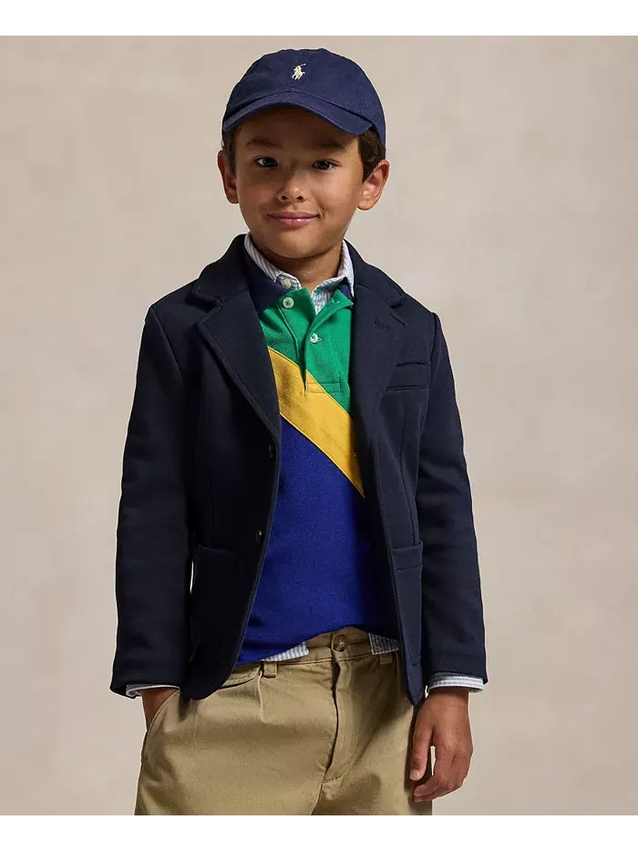 Детская и мальчиковая рубашка-куртка из двойного трикотажа Polo Ralph Lauren — изображение 2 из 6, темно-синий