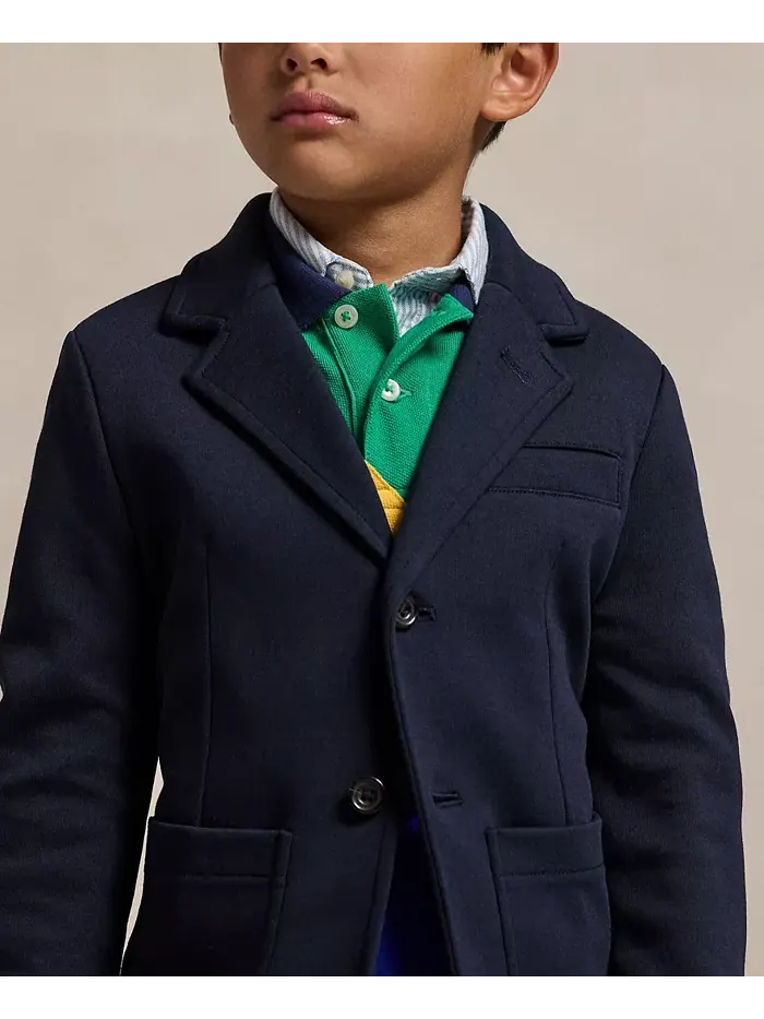 Детская и мальчиковая рубашка-куртка из двойного трикотажа Polo Ralph Lauren — изображение 3 из 6, темно-синий