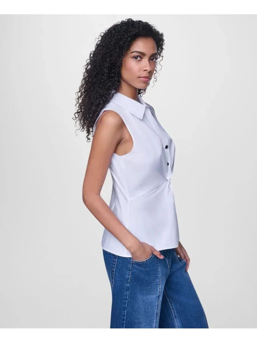 Женская рубашка без рукавов с воротником и twist-спереди DKNY Jeans — изображение 3 из 6, белый