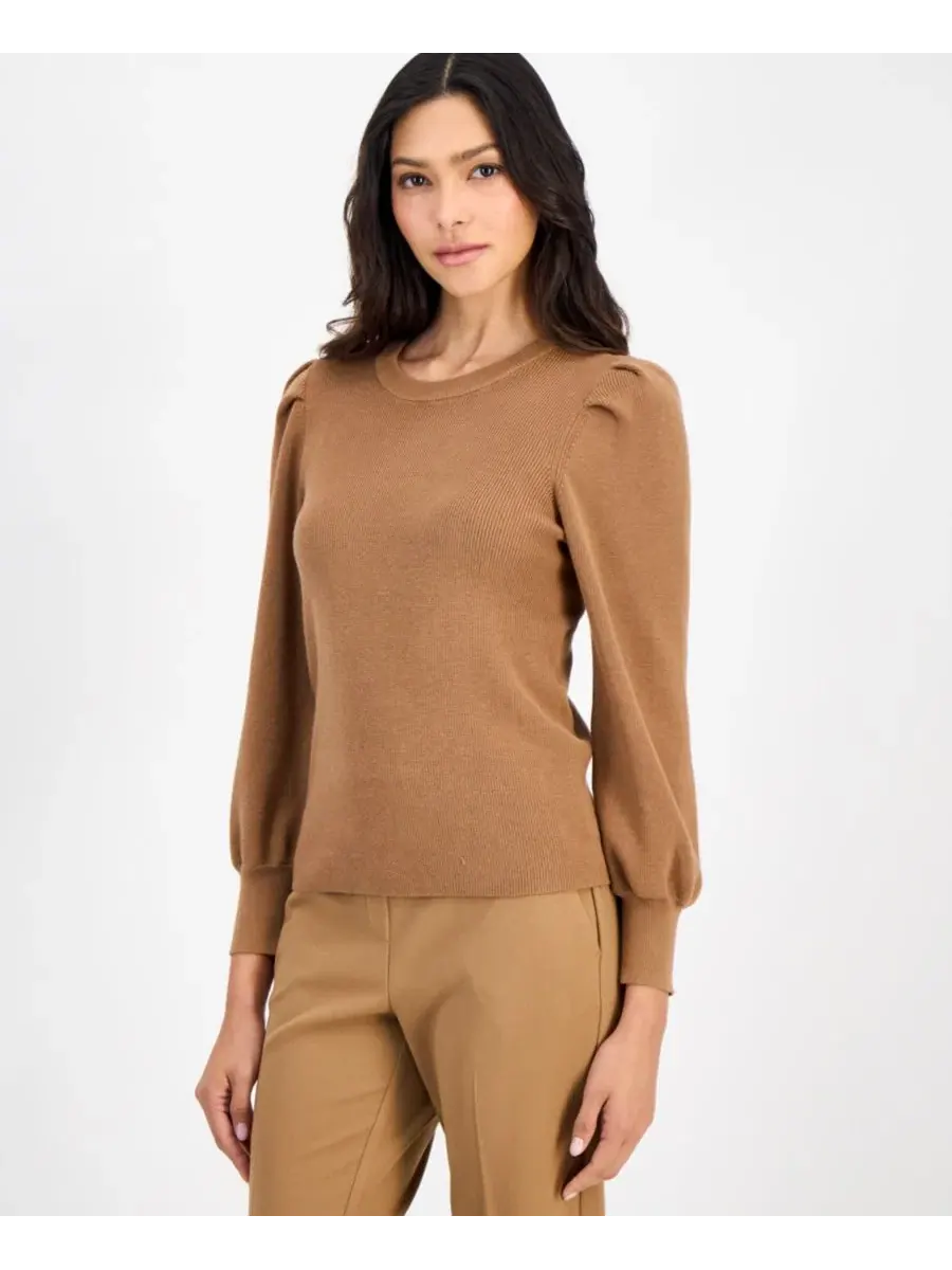 Свитер с длинным рукавом-фонариком Anne Klein Essentials — бежевый