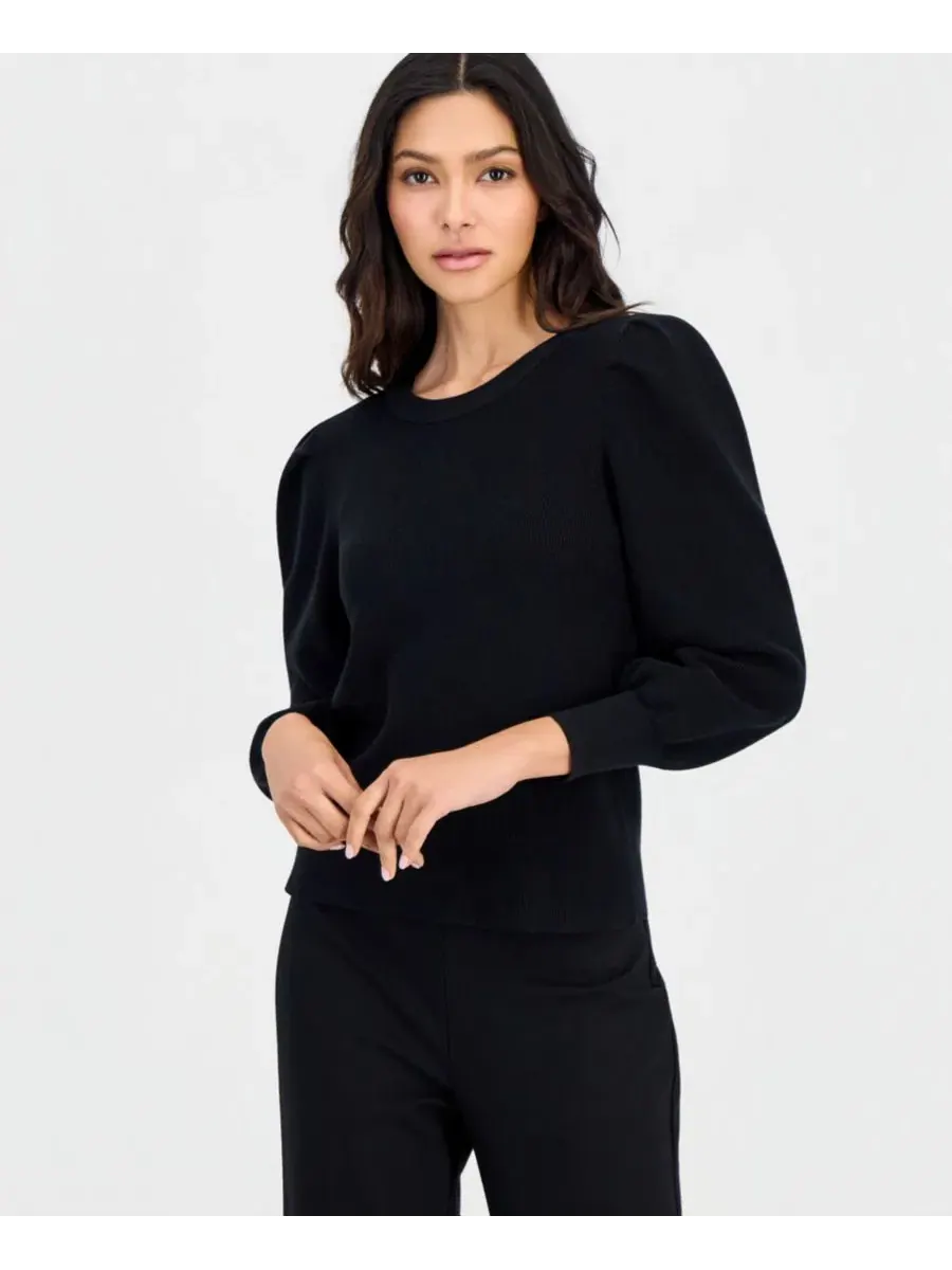 Свитер женский с длинным рукавом-фонариком Anne Klein Essentials — черный