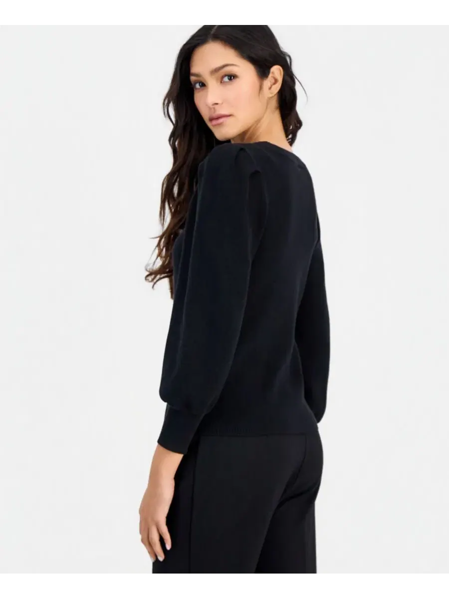 Свитер женский с длинным рукавом-фонариком Anne Klein Essentials — изображение 2 из 4, черный