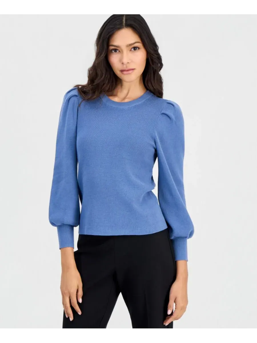 Свитер с длинным рукавом-фонарик Anne Klein Essentials — изображение 1 из 3, синий