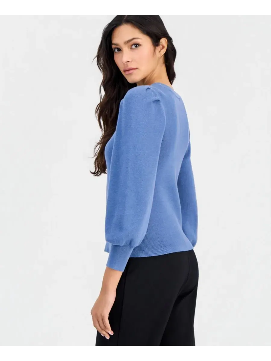 Свитер с длинным рукавом-фонарик Anne Klein Essentials — изображение 2 из 3, синий