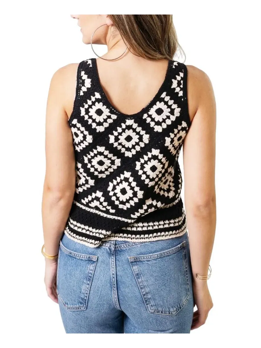 Топ с кружевной кокеткой Winona Crochet Stitch Tank Central Park West — изображение 3 из 3, черный