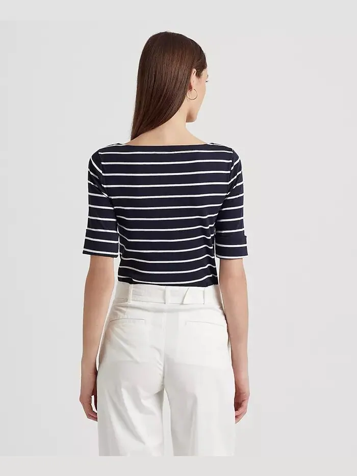 Полосатый топ с вырезом-лодочкой Lauren Ralph Lauren — изображение 2 из 4, темно-синий/белый