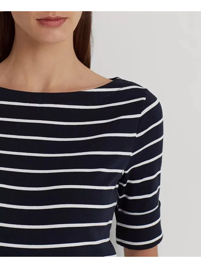 Полосатый топ с вырезом-лодочкой Lauren Ralph Lauren — изображение 4 из 4, темно-синий/белый