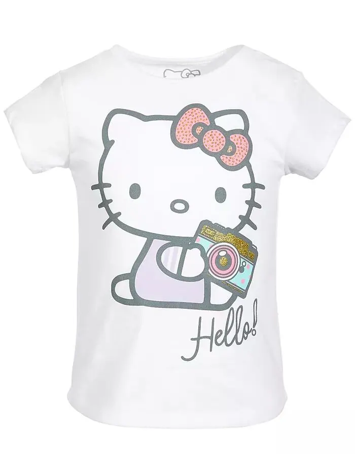 Футболка с коротким рукавом и принтом «Камера» для девочек-малышей Hello Kitty — белый