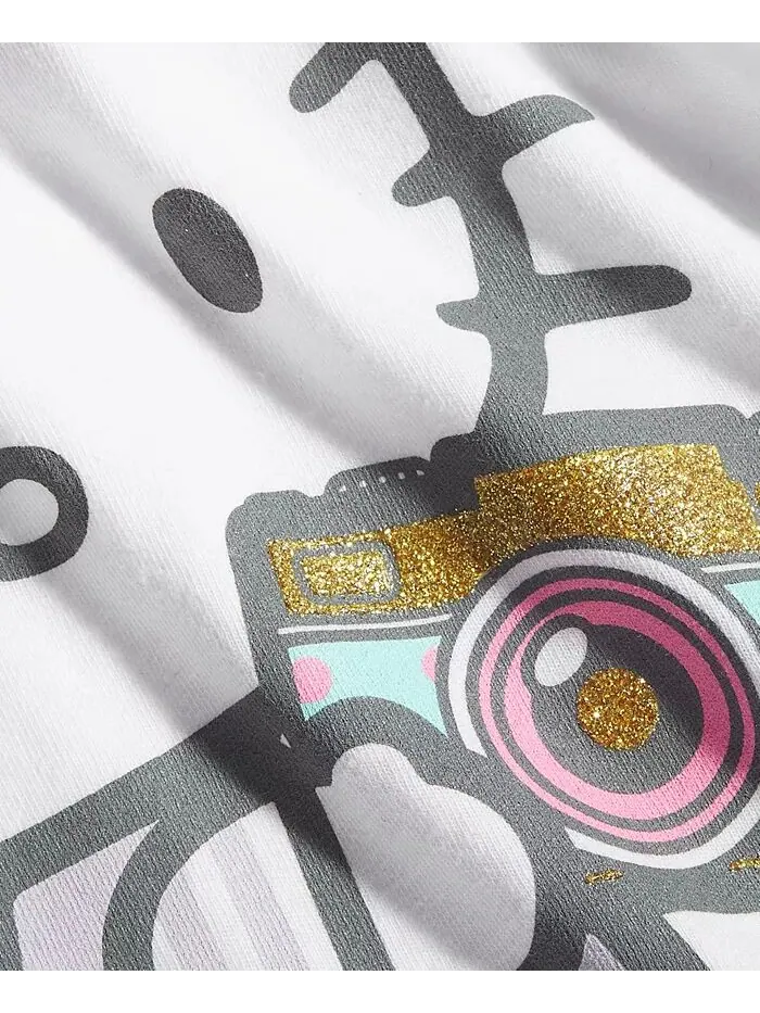 Футболка с коротким рукавом и принтом «Камера» для девочек-малышей Hello Kitty — изображение 3 из 3, белый