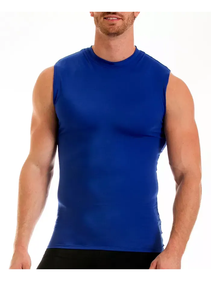 Мужская футболка-поло без рукавов с высоким воротом Activewear Hi-Neck Sleeveless Crewneck Instaslim — синий