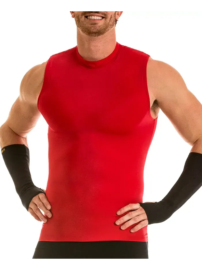 Мужская футболка-поло без рукавов с высоким воротом Activewear Hi-Neck Sleeveless Crewneck Instaslim — красный