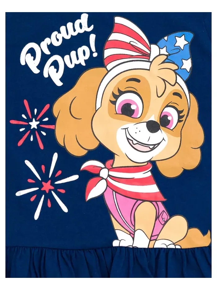 Комплект для девочки: футболка с баской Skye July 4th и шорты из твила Paw Patrol — изображение 3 из 6, красный/белый/синий