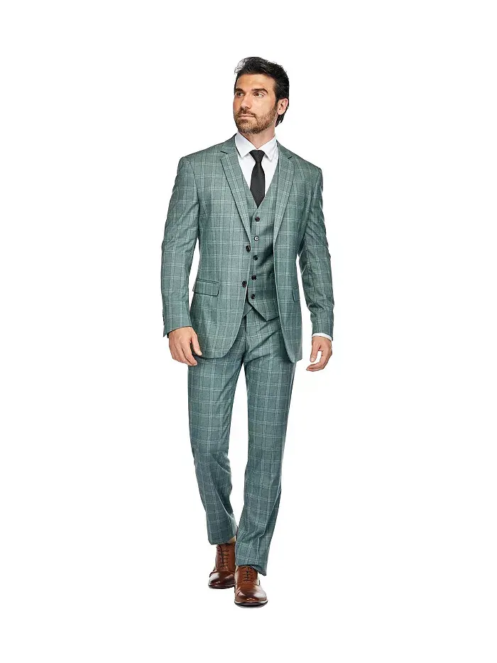Мужской трехсоставной костюм Slim Fit в зеленую клетку Gino Vitale — зеленый