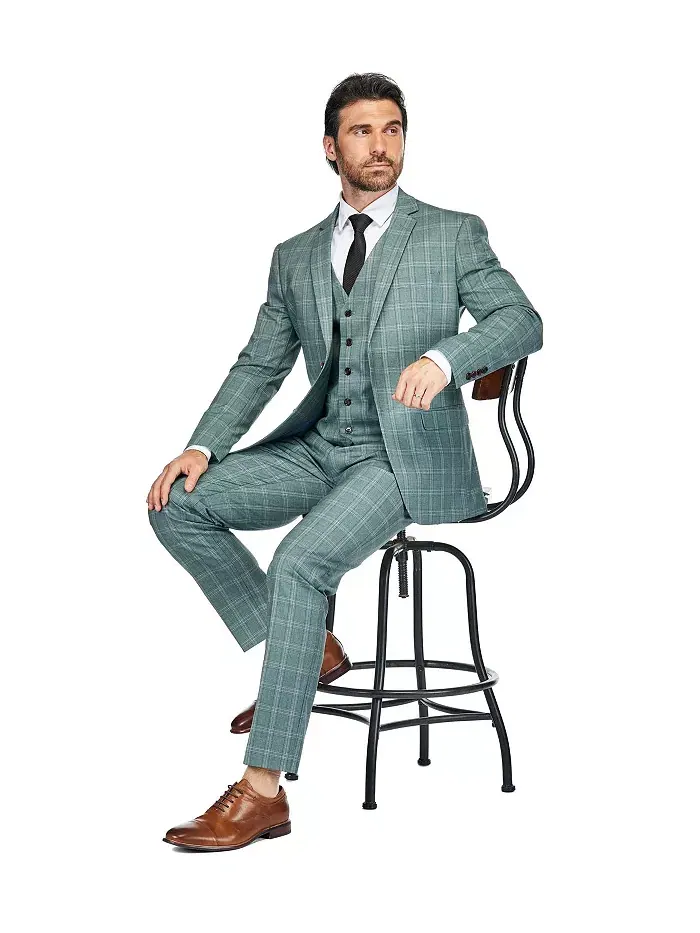 Мужской трехсоставной костюм Slim Fit в зеленую клетку Gino Vitale — изображение 2 из 4, зеленый