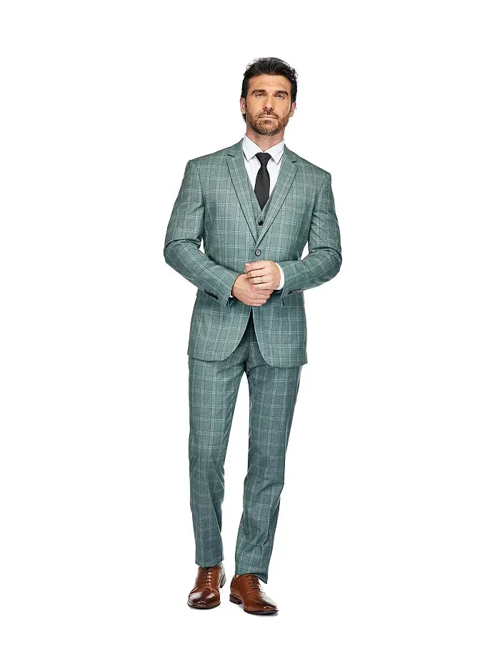 Мужской трехсоставной костюм Slim Fit в зеленую клетку Gino Vitale — изображение 4 из 4, зеленый