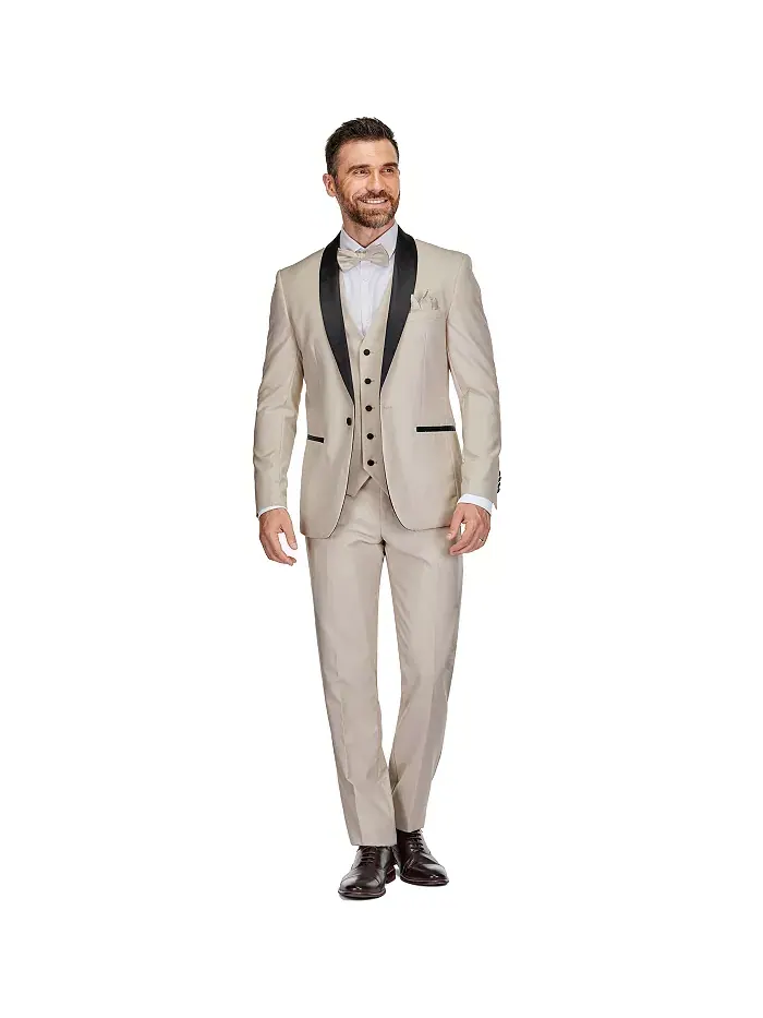 Мужской смокинг из 3 предметов Slim Fit с шалевым воротником Gino Vitale — изображение 1 из 4, бежевый/бежевый