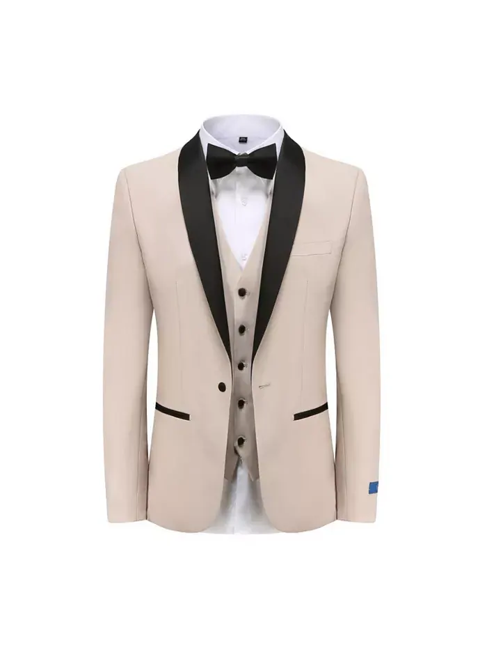 Мужской смокинг из 3 предметов Slim Fit с шалевым воротником Gino Vitale — изображение 2 из 4, бежевый/бежевый