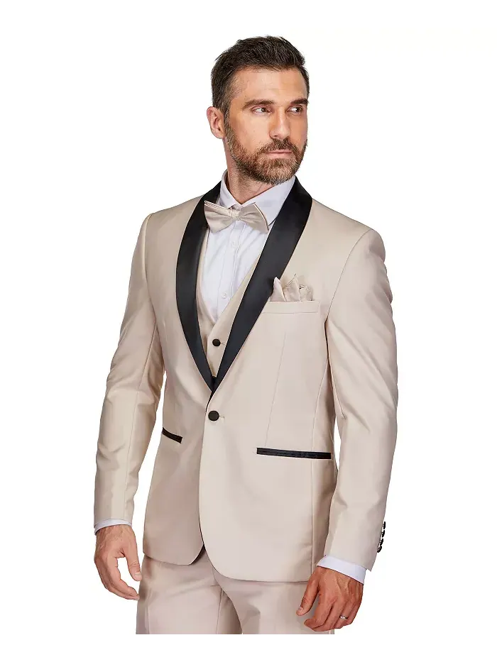 Мужской смокинг из 3 предметов Slim Fit с шалевым воротником Gino Vitale — изображение 3 из 4, бежевый/бежевый