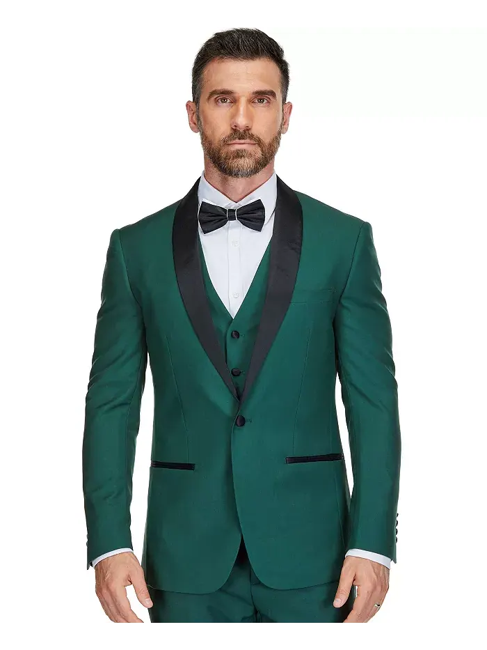 Мужской смокинг из 3 предметов Slim Fit с шалевым воротником Gino Vitale — изображение 2 из 3, зеленый